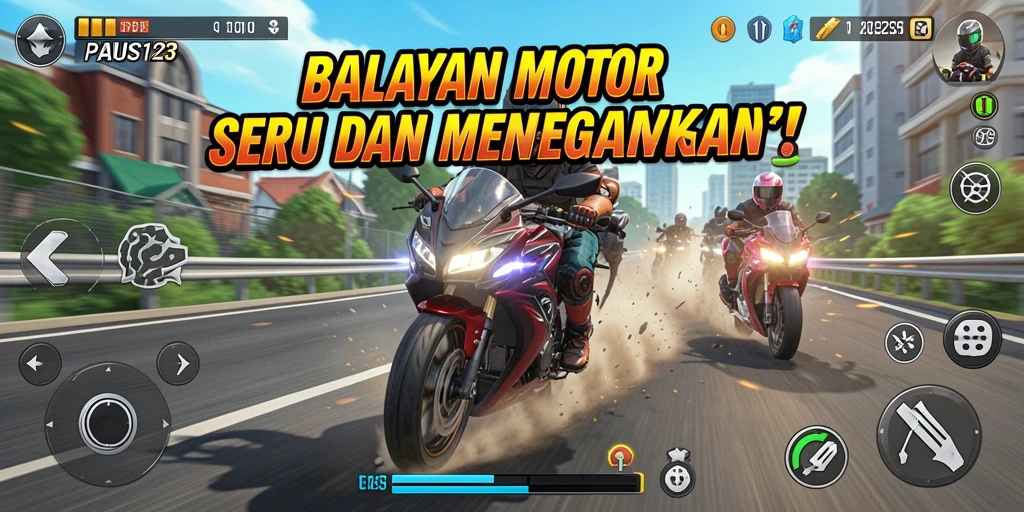Tampilan gameplay seru di PAUS123 dengan aksi balap motor cepat.