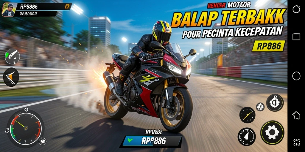 Tampilan seru balap motor dalam RP886 dengan trek menantang